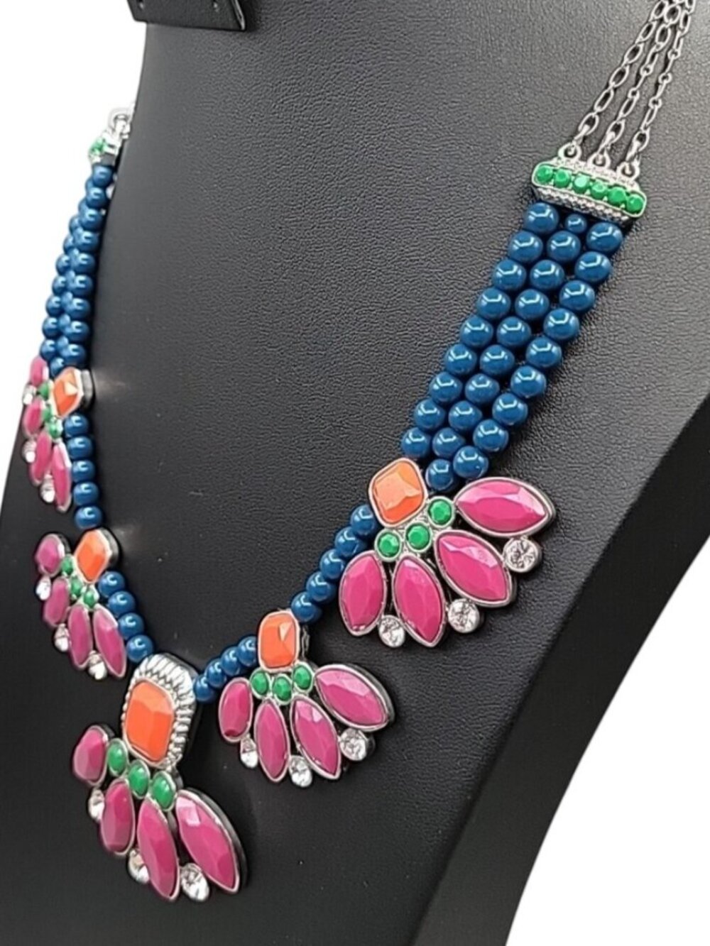 Lia Sophia Flamenco Statement Bib Necklace 21" Retired Bold Adjustable Signed - Picture 6 of 13